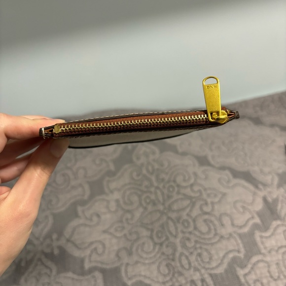 NWOT Mango Combined Mini Wallet Textured Fabric Faux Brown Leather and Zipper - Picture 6 of 9